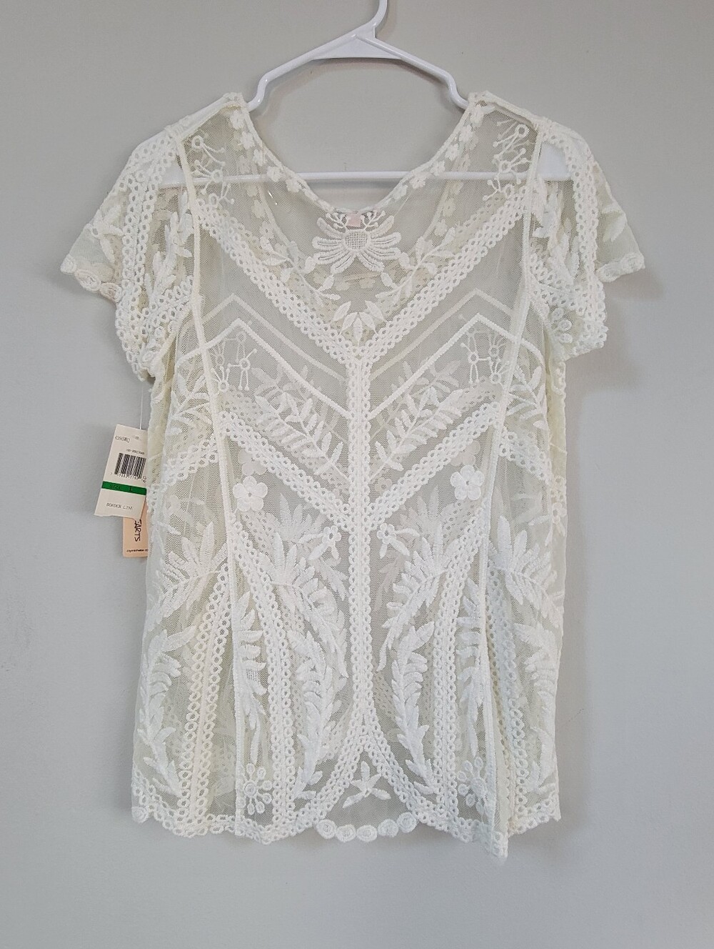 NWT Sequin Hearts Crochet Sheer Top Women's Size L Boho Festival Romantic Fairy